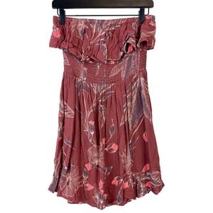 NWT Express (S) Strapless Floral Ruffled Mini Dress Empire Waist Red